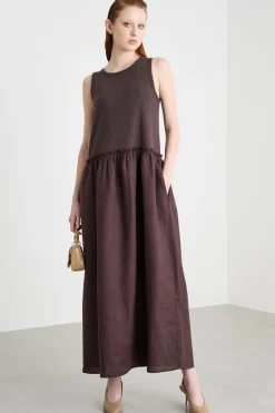 Maxi dress smanicato - Marrone