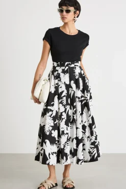Maxi gonna in popeline fantasia - Nero Bianco