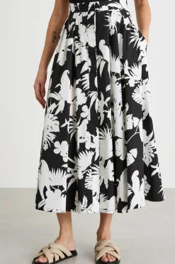 Maxi gonna in popeline fantasia - Nero Bianco
