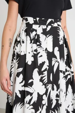 Maxi gonna in popeline fantasia - Nero Bianco