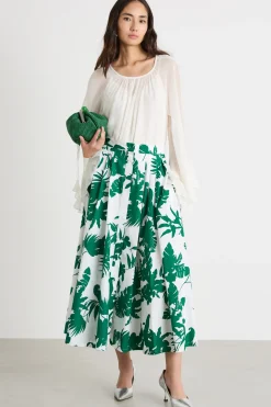Maxi gonna in popeline fantasia - Verde Bianco