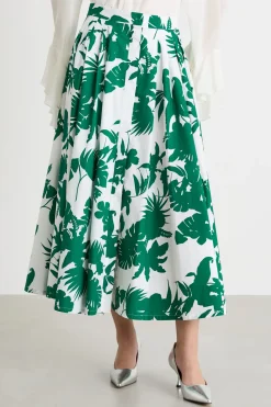 Maxi gonna in popeline fantasia - Verde Bianco