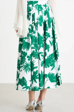 Maxi gonna in popeline fantasia - Verde Bianco