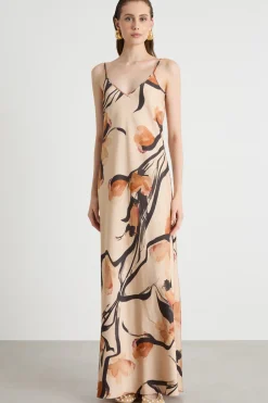 Maxi slip dress in raso - Beige Nero