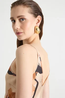Maxi slip dress in raso - Beige Nero