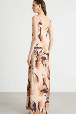 Maxi slip dress in raso - Beige Nero