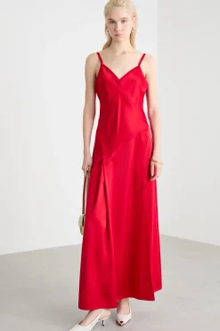 Maxi slip dress in raso - Rosso