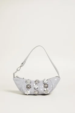 Mini borsa con fiori ricamati - Argento