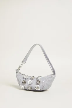 Mini borsa con fiori ricamati - Argento