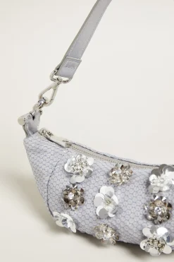 Mini borsa con fiori ricamati - Argento