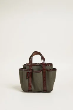Mini tote bag con tasche esterne - Kaki Marrone Scuro