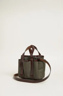 Mini tote bag con tasche esterne - Kaki Marrone Scuro
