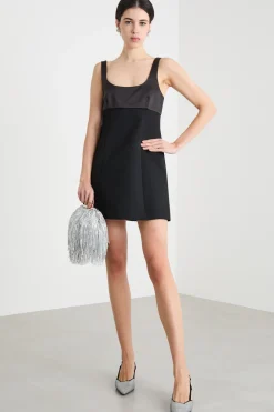 Mini abito in twill e raso - Nero