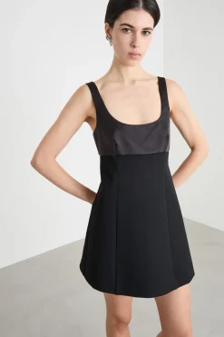 Mini abito in twill e raso - Nero