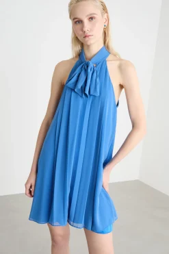 Mini abito svasato in georgette - Blu
