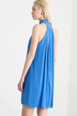Mini abito svasato in georgette - Blu