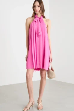 Mini abito svasato in georgette - Rosa