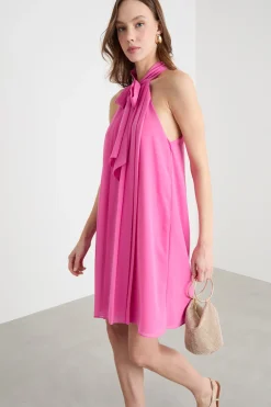 Mini abito svasato in georgette - Rosa
