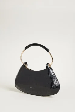 Mini bag in pelle stampa cocco - Nero