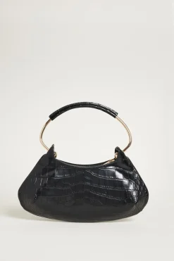 Mini bag in pelle stampa cocco - Nero