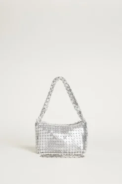 Mini borsa in maglia metallica con strass - Argento