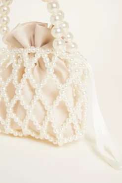 Mini bucket bag di perle - Bianco Beige
