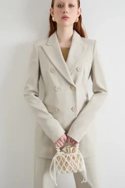 Mini bucket bag di perle - Bianco Beige