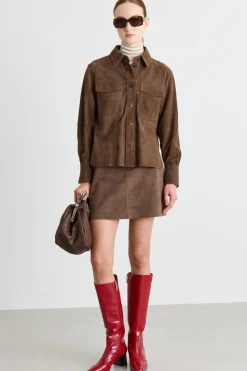 Minigonna con zip - Marrone