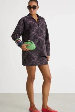 Minigonna in lana tecnica jacquard - Viola