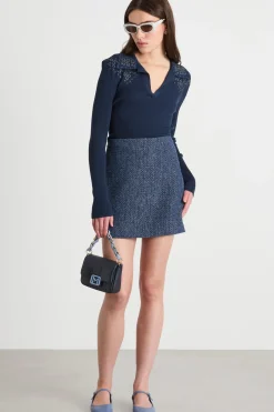 Minigonna in stuoia tweed - Blu