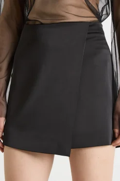 Minigonna pantalone in raso - Nero