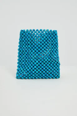 Mini shopper in perle di legno - Azzurro