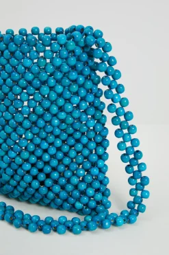 Mini shopper in perle di legno - Azzurro