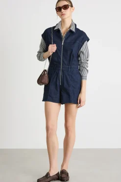 Mini tuta in jeans con zip - Blu