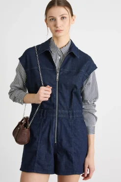Mini tuta in jeans con zip - Blu