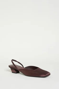 Mules slingback in raso - Marrone