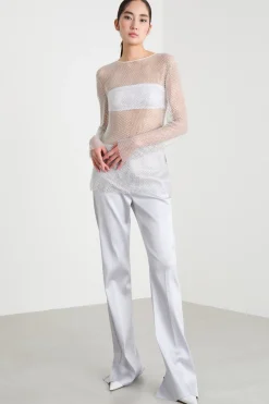 Pantalone aderente in raso - Argento