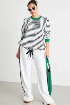 Pantalone ampio con bande a contrasto - Bianco Nero