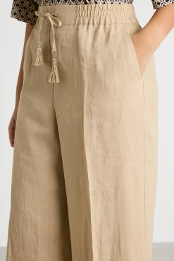 Pantalone ampio con coulisse e nappe - Cammello