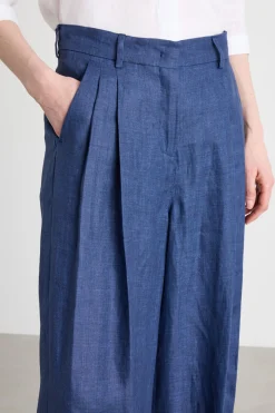 Pantalone ampio con doppia pince - Blu