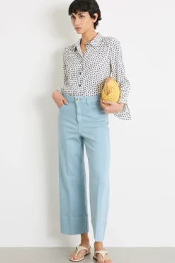 Pantalone ampio con orlo alto - Azzurro