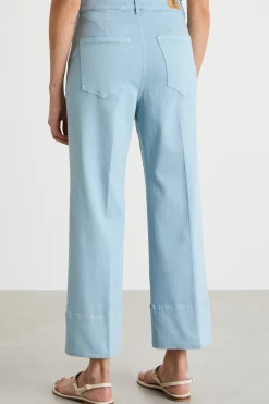 Pantalone ampio con orlo alto - Azzurro