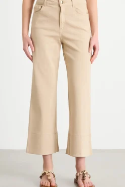 Pantalone ampio con orlo alto - Beige