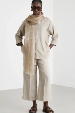 Pantalone ampio con piega stirata - Beige