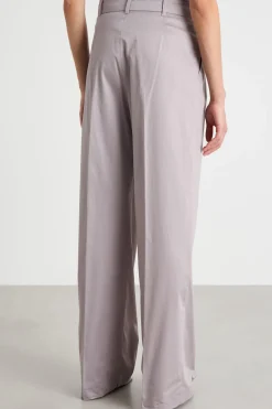 Pantalone ampio con pieghe in raso - Grigio