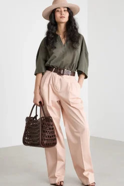 Pantalone ampio con pieghe in raso - Rosa