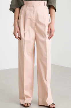 Pantalone ampio con pieghe in raso - Rosa