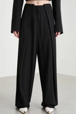 Pantalone ampio con pieghe - Nero