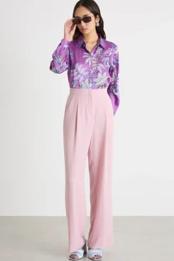 Pantalone ampio con pieghe - Rosa