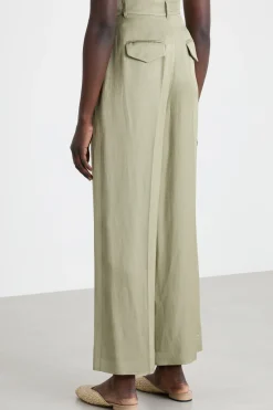 Pantalone ampio con pinces - Verde